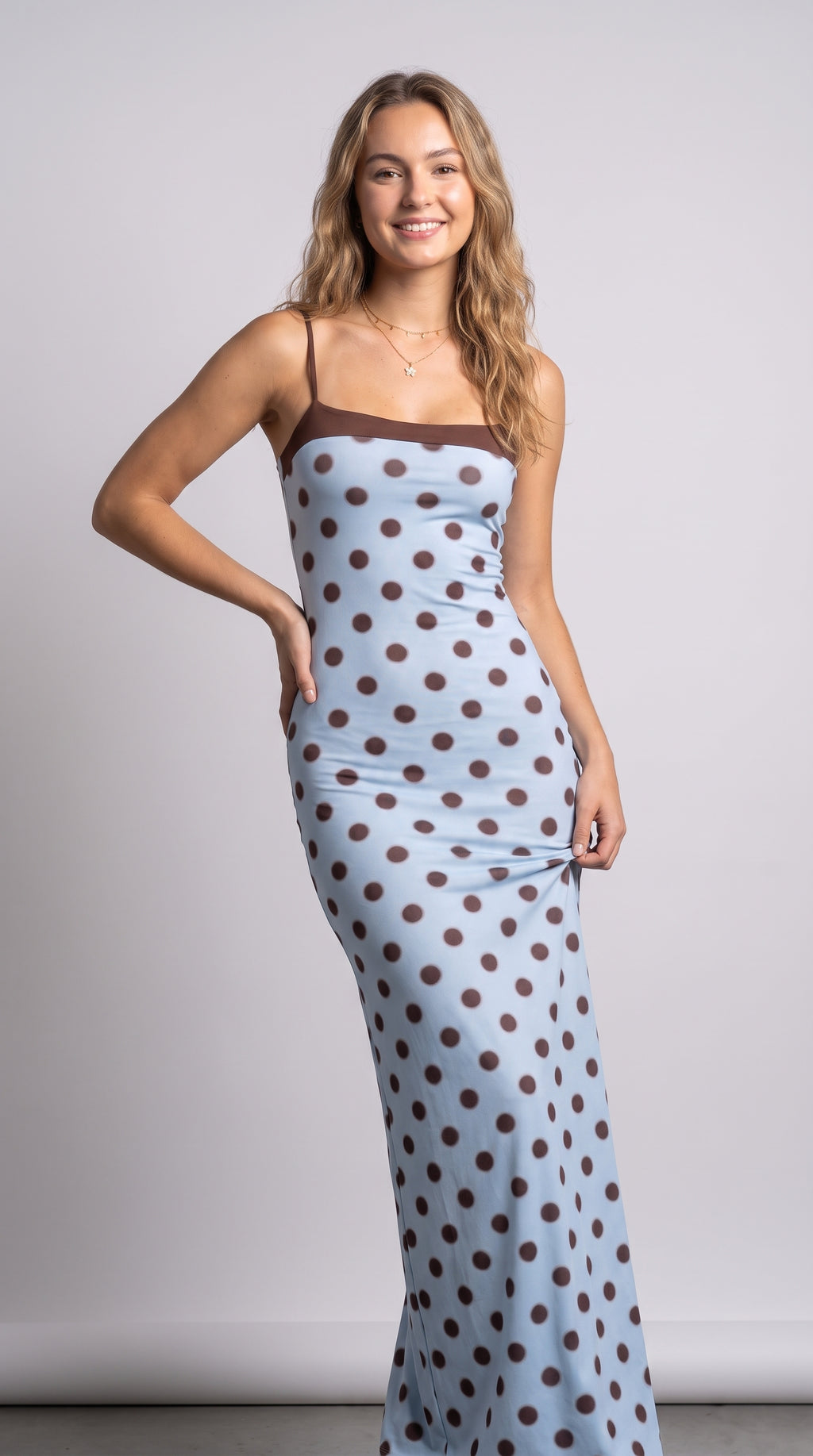 Elegant Polka Dot Strapless Maxi Dress