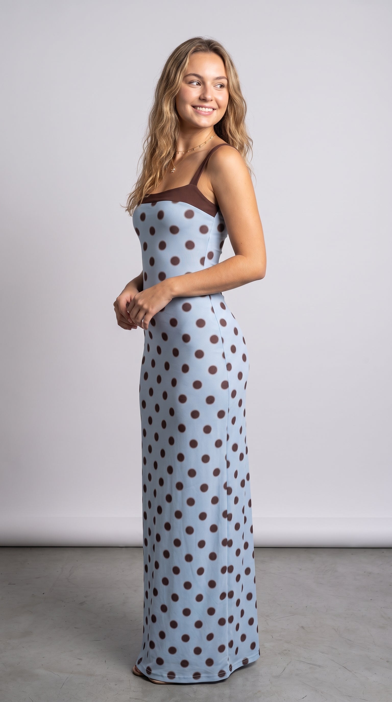 Elegant Polka Dot Strapless Maxi Dress