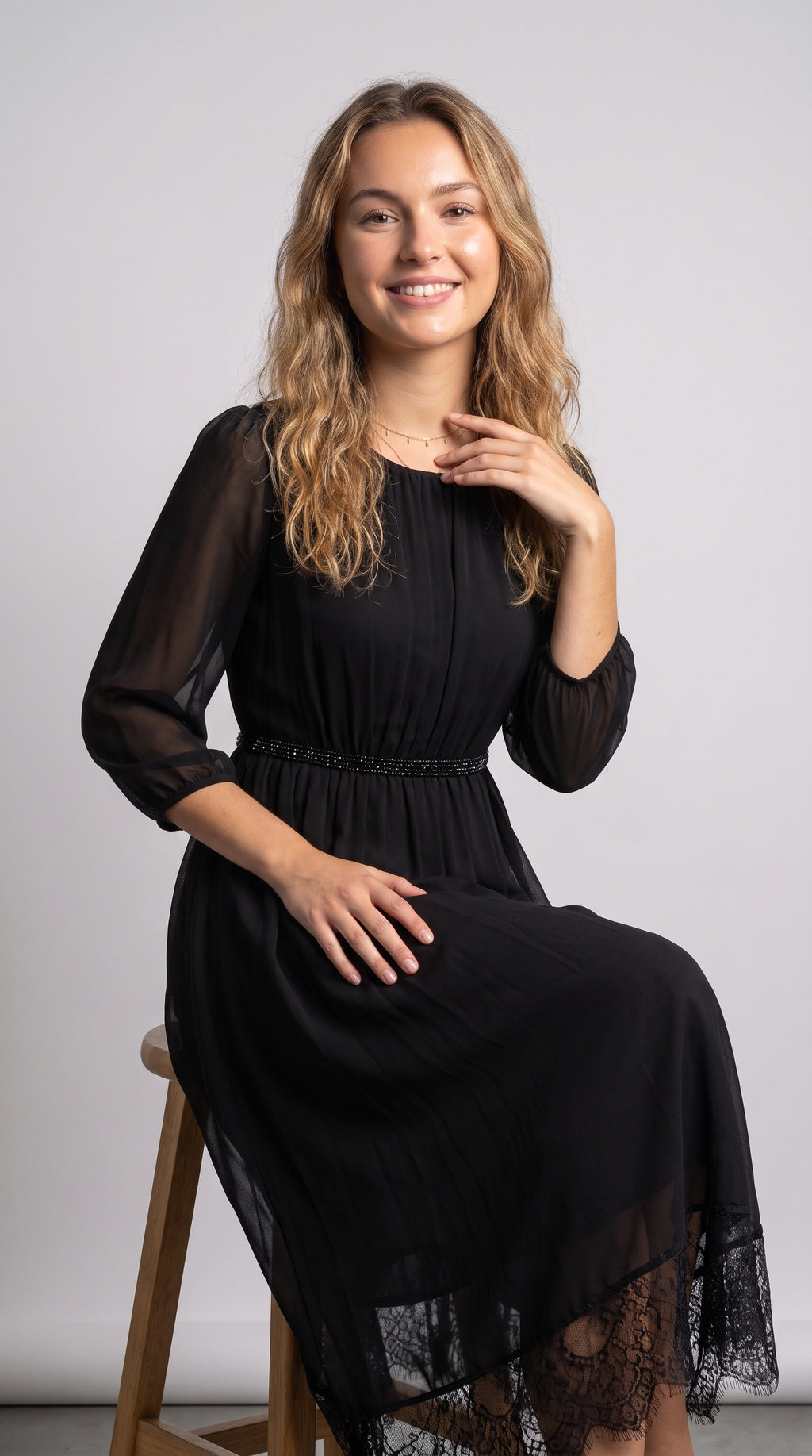 Elegant Sheer Sleeve Midi Dress