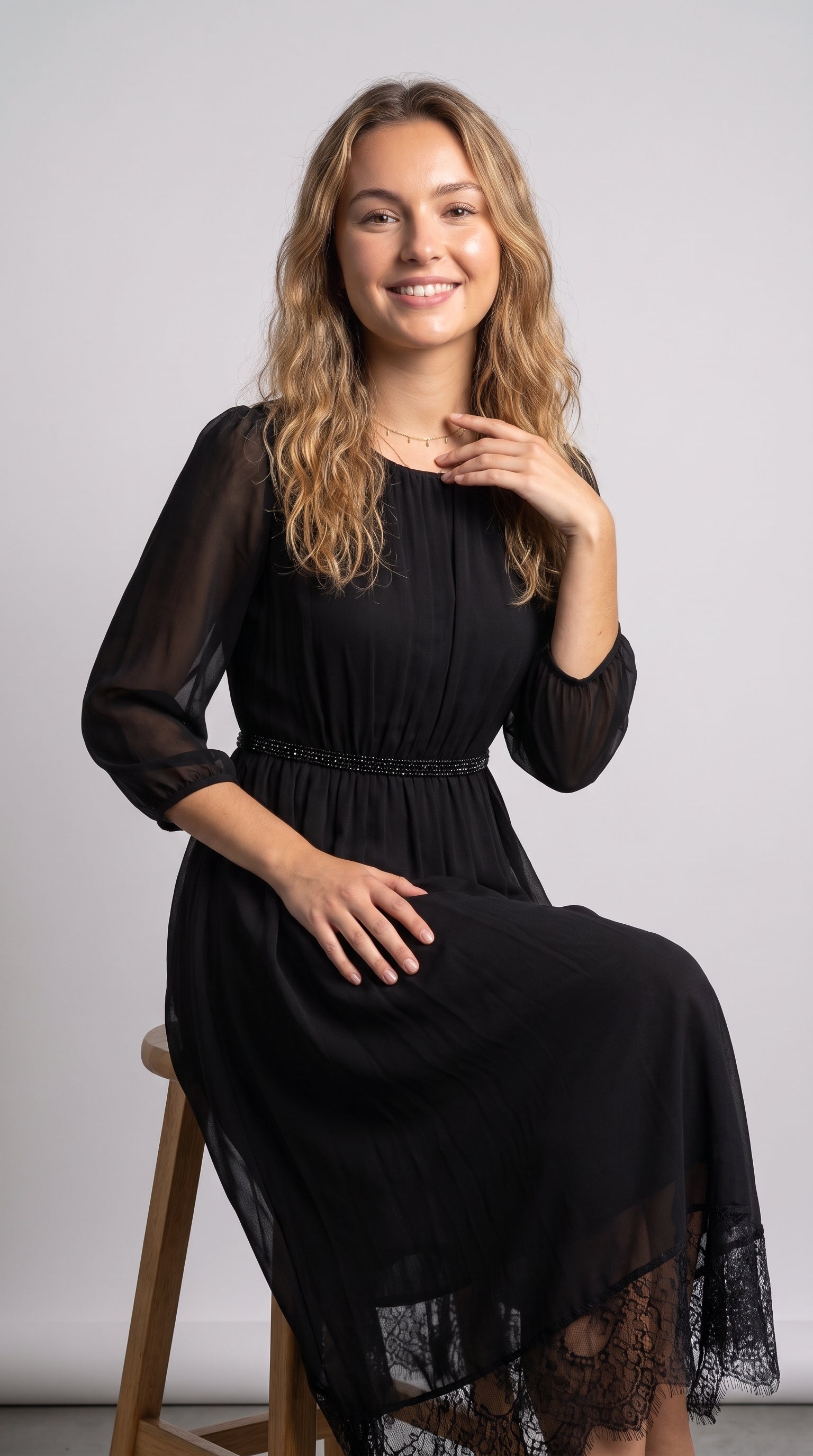 Elegant Sheer Sleeve Midi Dress
