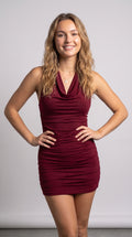 Elegant Ruched Halter Mini Dress