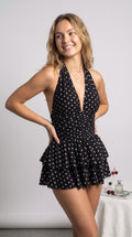 Elegant Polka Dot Halter Mini Dress