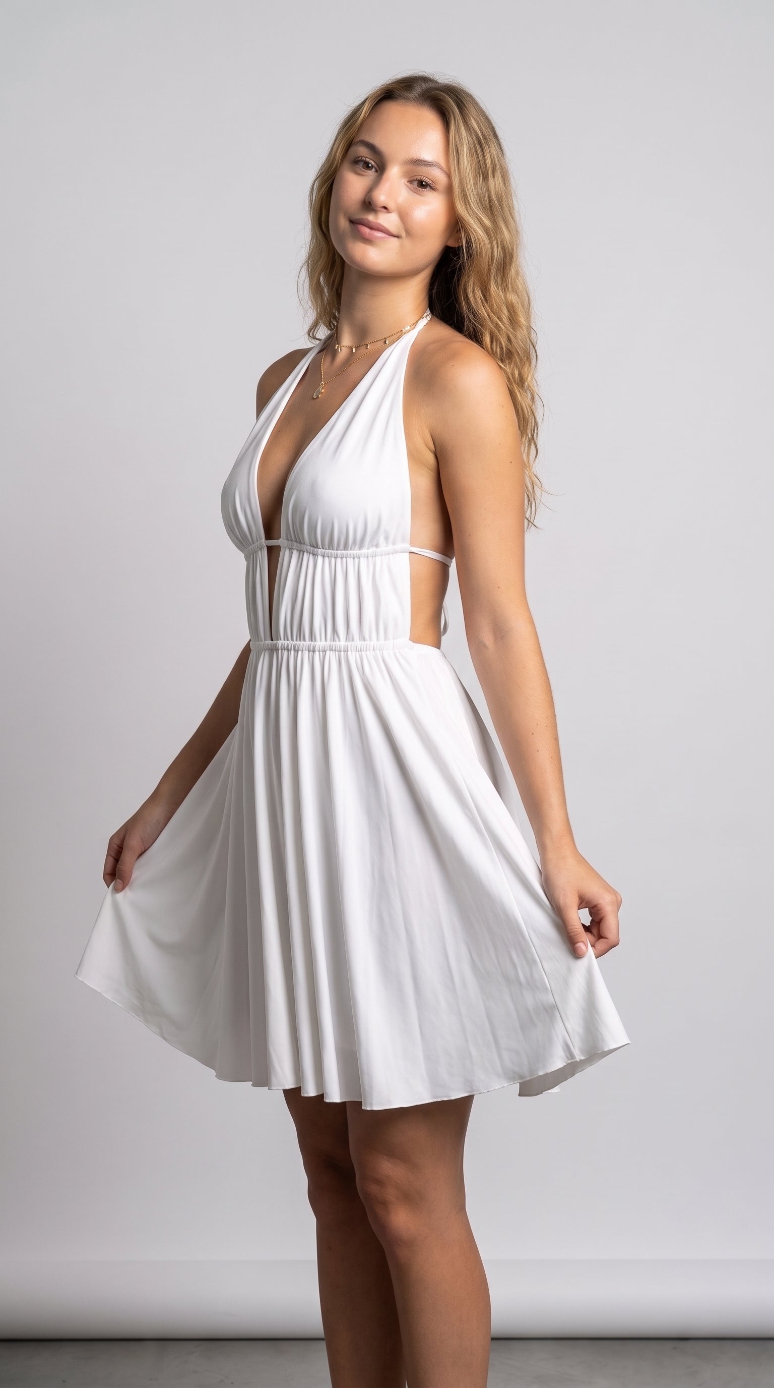 Elegant Halter Pleated Mini Dress