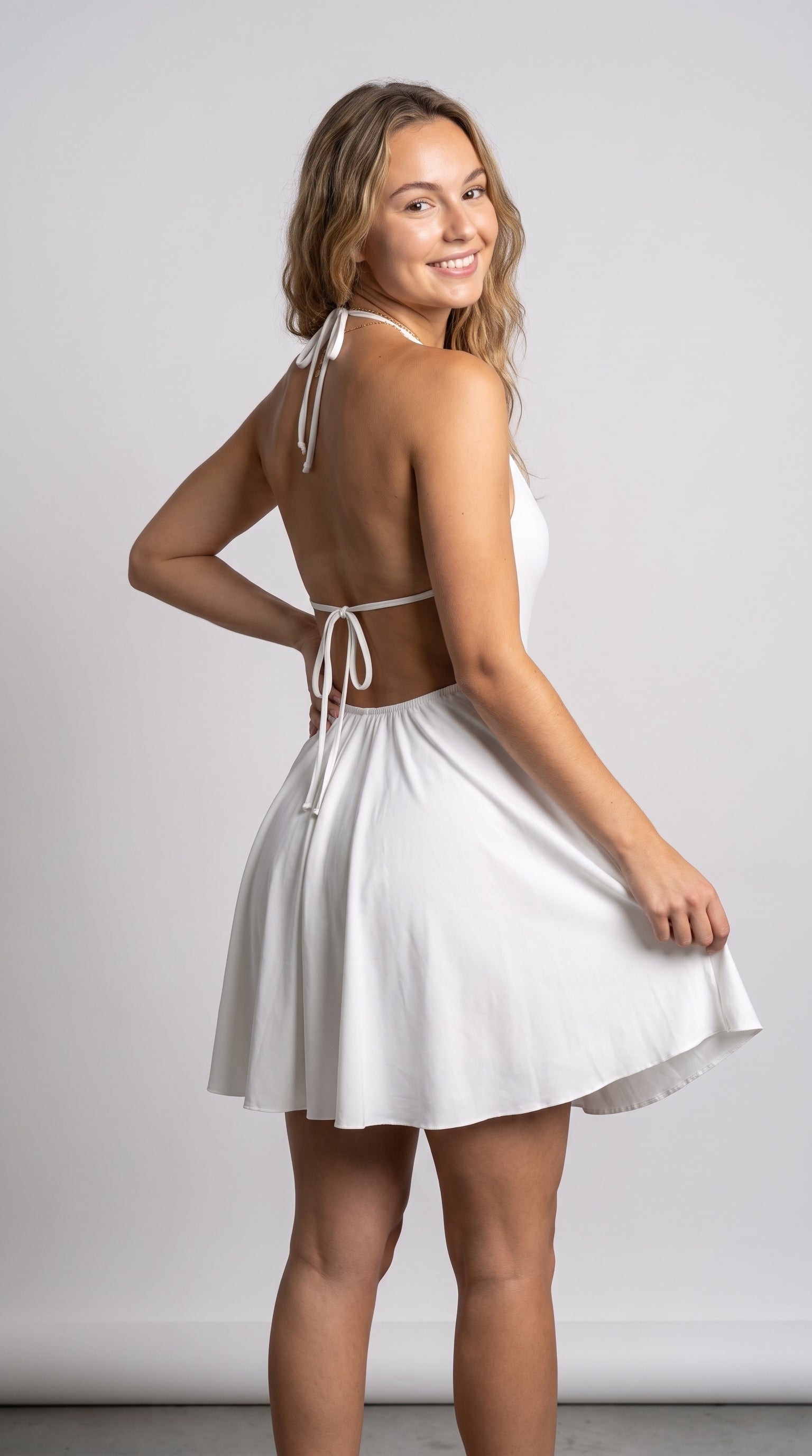 Elegant Halter Pleated Mini Dress