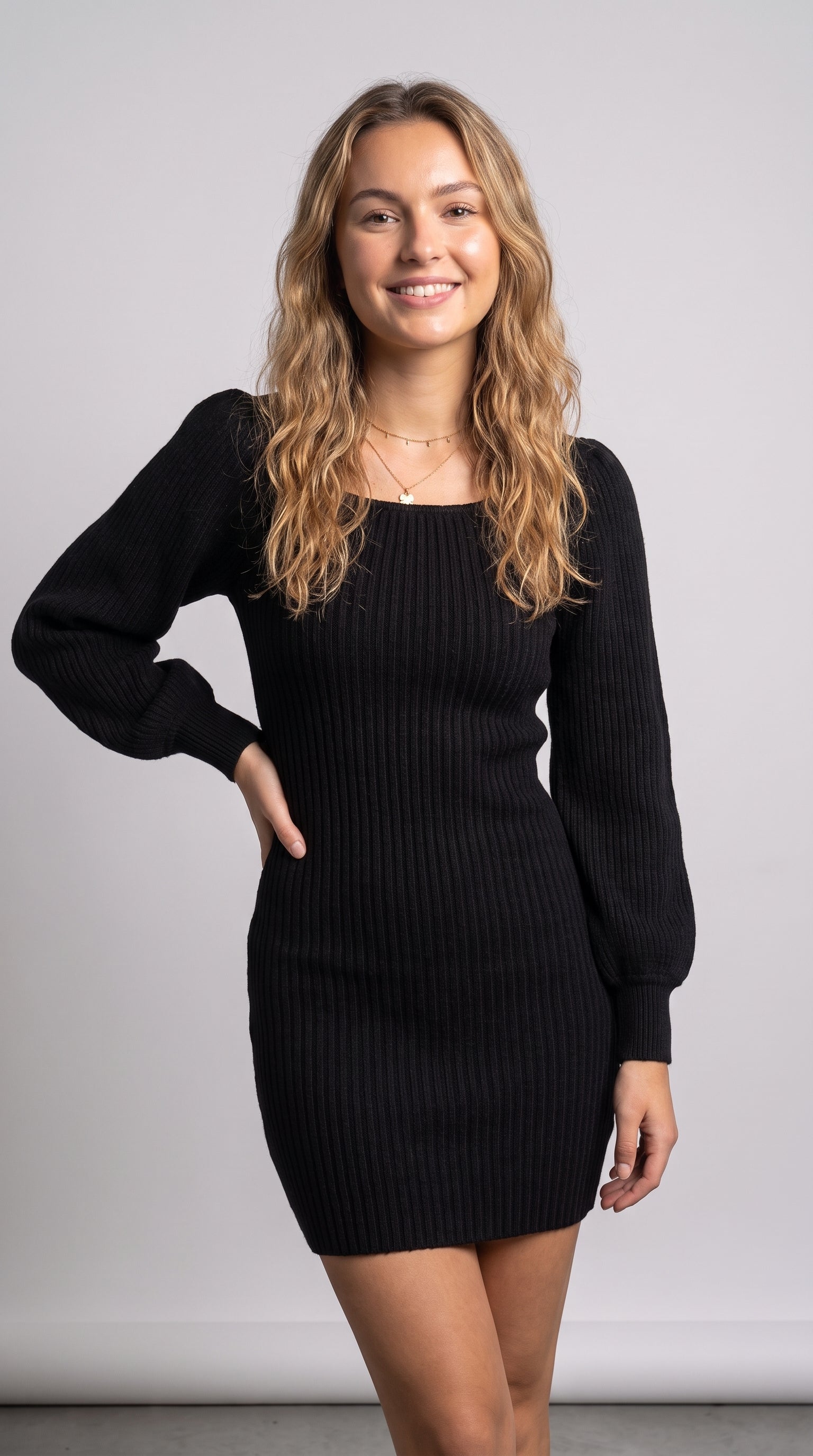 Elegant Square Neck Knit Mini Dress