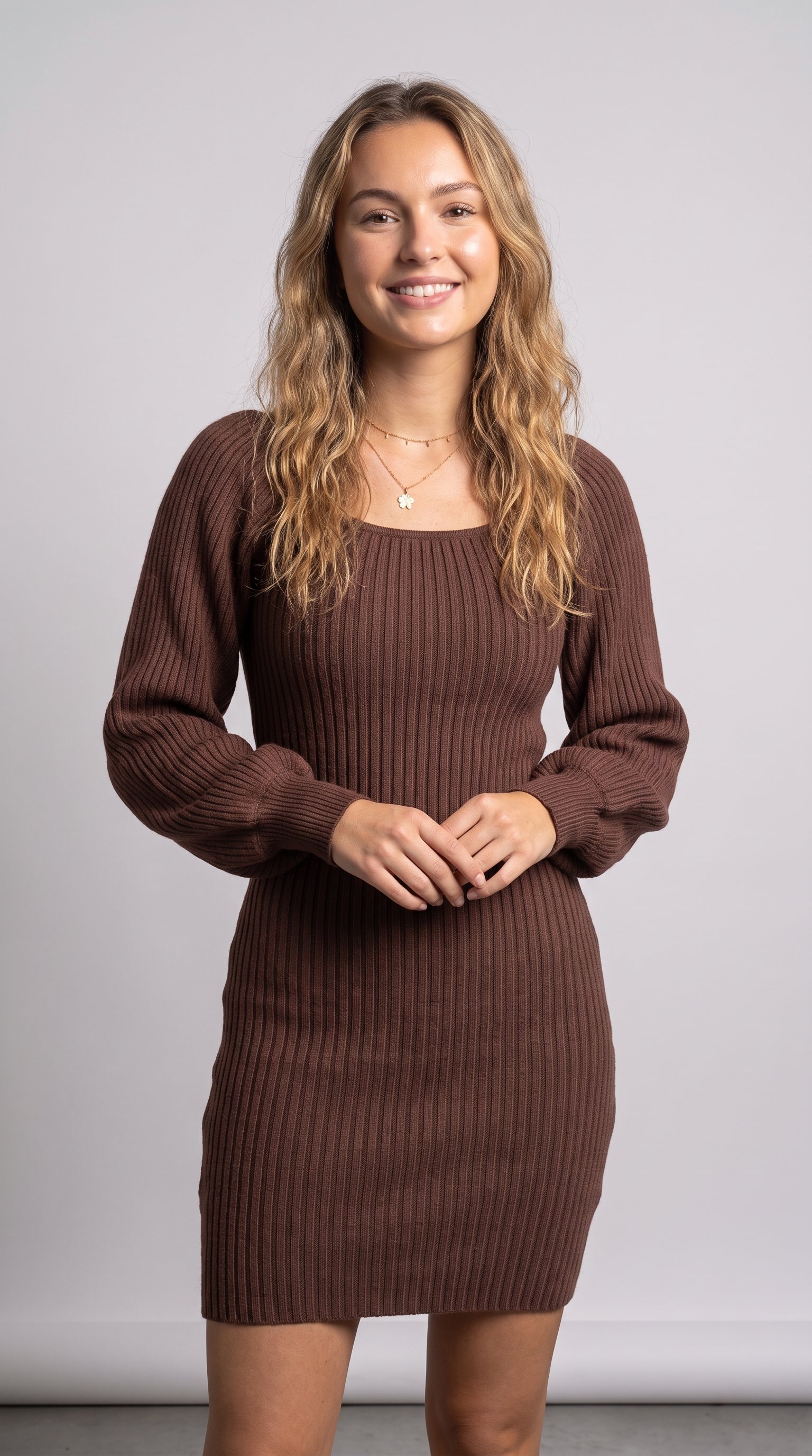Elegant Square Neck Knit Mini Dress